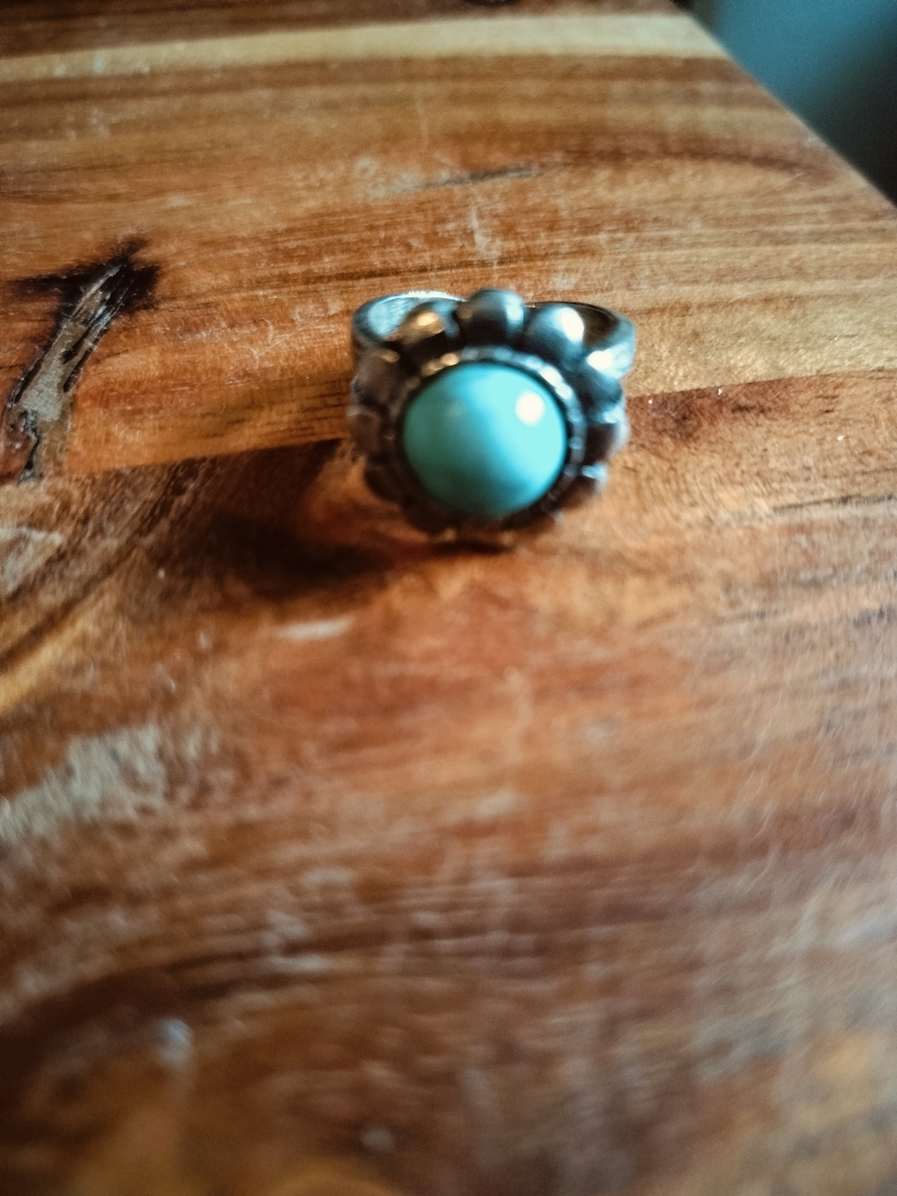 Turquoise Stone Flower Silver Ring - Women Jewelry